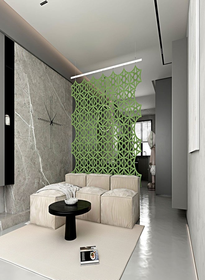 OSHIYINN فاصل غرفة معلق من أوشيين - 12 قطعة، سطح من ألياف اللباد على شكل نجمة سداسية مجوفة ثلاثية الأبعاد، لوحة شاشة من ألياف البوليستر عالية الكثافة، ديكور منزلي ومكتبي (أخضر نيون) - Image 4