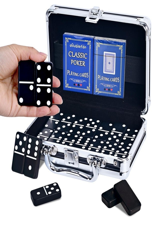 Doublefan Dominos Set for Adults, Jumbo Size Black Dominoes for Classic Board Games, Double Six Jumbo Size Dominos Set 28 Tiles with Black Aluminum - Juegos de Mesa, Festival Present (2-4 Players) - Image 1