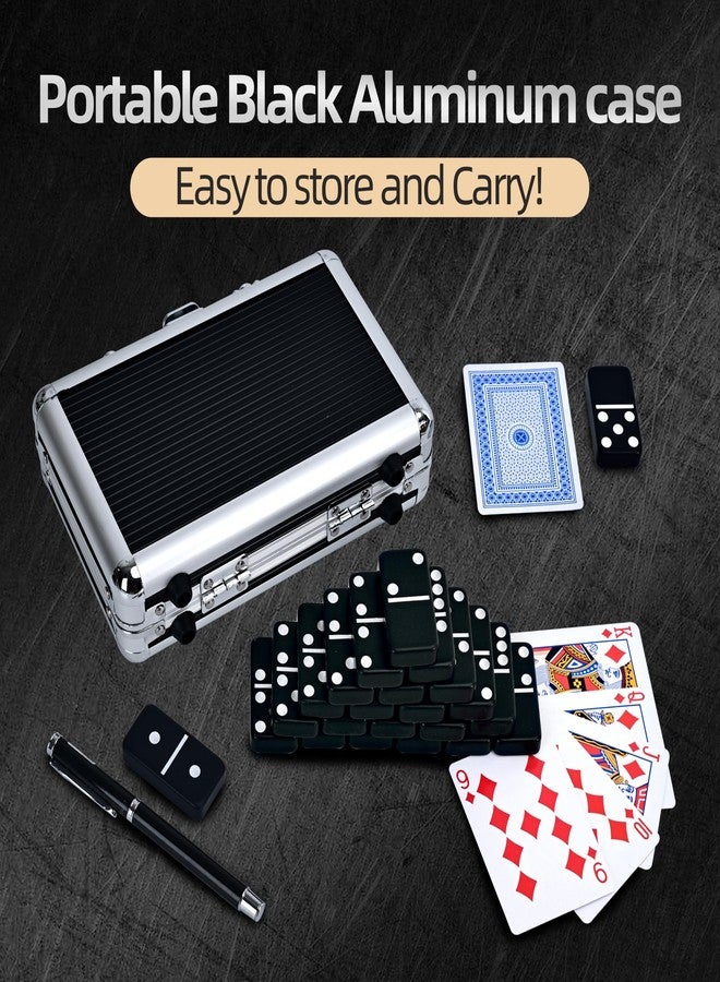 Doublefan Dominos Set for Adults, Jumbo Size Black Dominoes for Classic Board Games, Double Six Jumbo Size Dominos Set 28 Tiles with Black Aluminum - Juegos de Mesa, Festival Present (2-4 Players) - Image 3