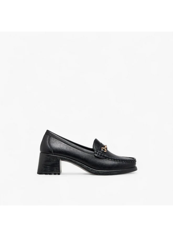 Flora Bella By Shoexpress Women Metal Accent Slip-On Loafers with Block Heels