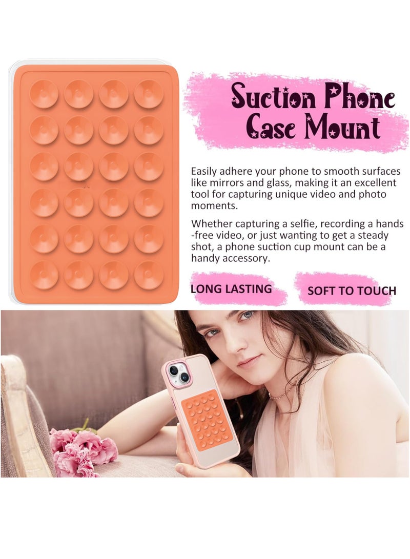 HIPOP 2pc Silicone Suction Cup Wall Stand Mat Multifunctional 24 Square Suction Phone Anti-Slip Wall Phone Holder Mount | Orange - Image 2