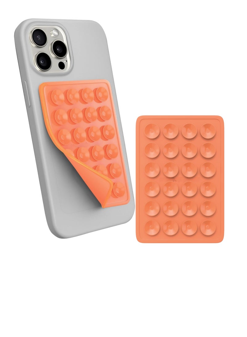 HIPOP 2pc Silicone Suction Cup Wall Stand Mat Multifunctional 24 Square Suction Phone Anti-Slip Wall Phone Holder Mount | Orange - Image 1