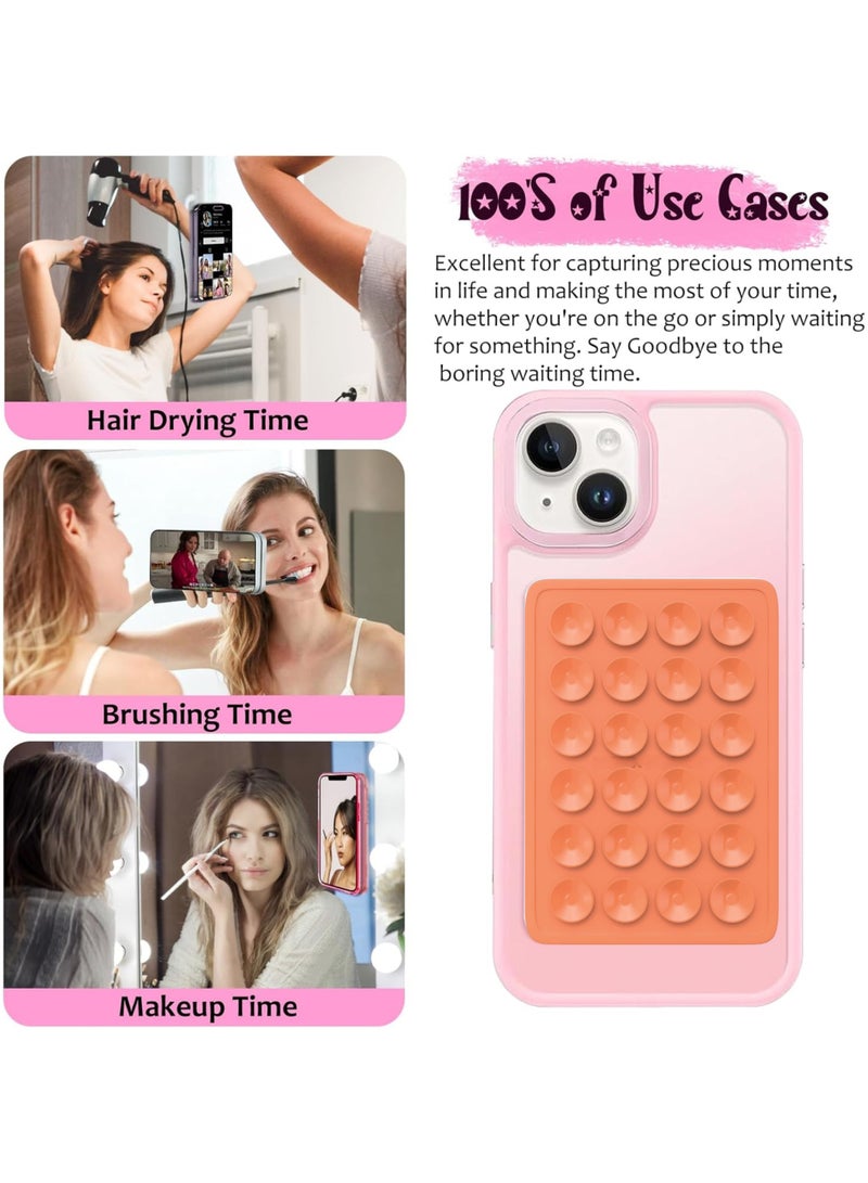 HIPOP 2pc Silicone Suction Cup Wall Stand Mat Multifunctional 24 Square Suction Phone Anti-Slip Wall Phone Holder Mount | Orange - Image 3