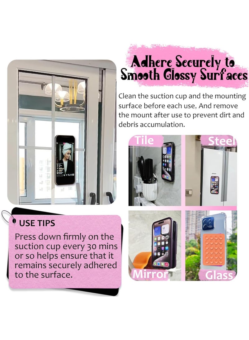 HIPOP 2pc Silicone Suction Cup Wall Stand Mat Multifunctional 24 Square Suction Phone Anti-Slip Wall Phone Holder Mount | Orange - Image 4