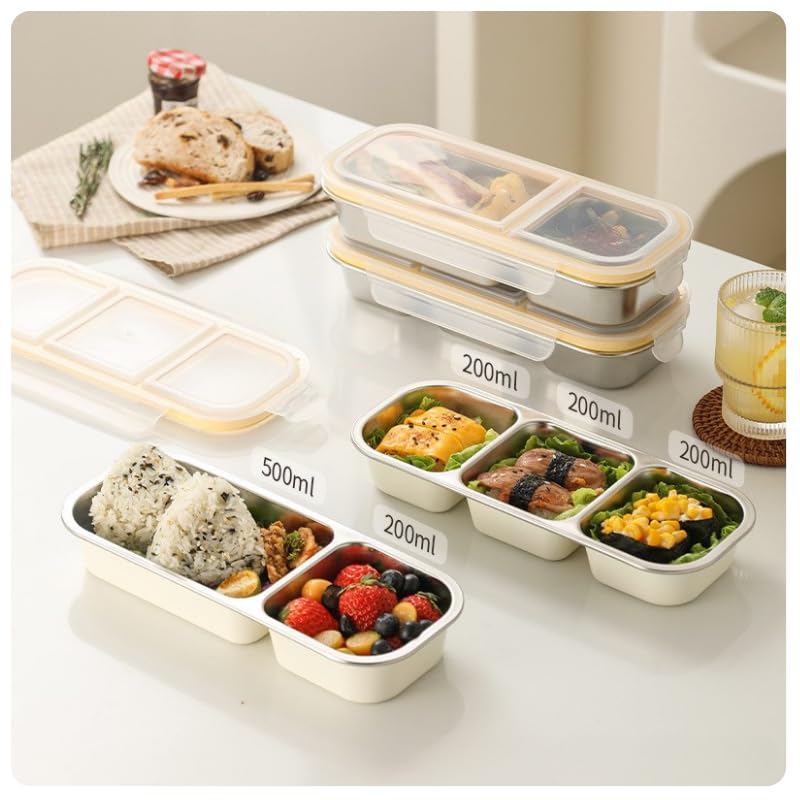 KitchEase Stainless Steel Insulated Airtight BPA Free Food Grade Lunch Box Unbreakable Lid, Snacks Tiffin Ideal for Kids, Adults (700ML, 2 Compartment, Natural) - Image 3