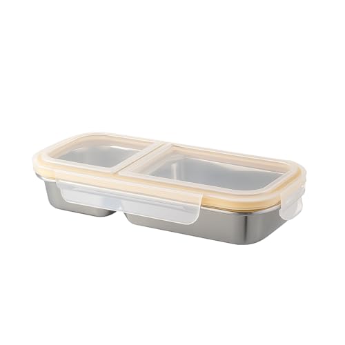 KitchEase Stainless Steel Insulated Airtight BPA Free Food Grade Lunch Box Unbreakable Lid, Snacks Tiffin Ideal for Kids, Adults (700ML, 2 Compartment, Natural) - Image 1