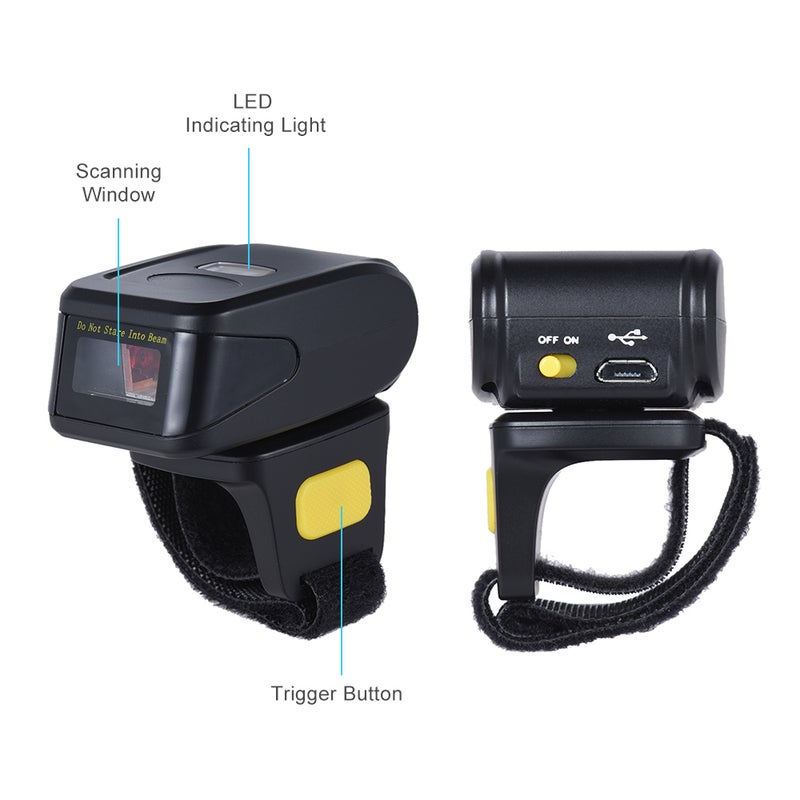 Portable Handheld BT Wireless Ring Finger 1D Barcode Scanner Reader Support for Windows XP 7.0 8.0 10 system for IOS Android OS for Supermarket Library Express Company Warehouse - Image 5