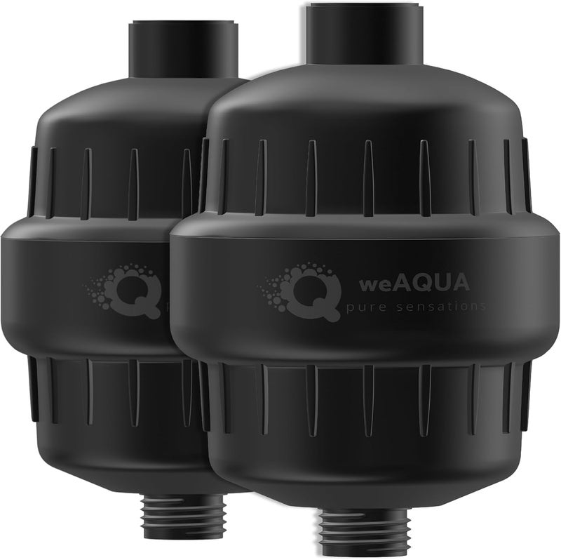 WEAQUA فلتر دش ثقيل من WeAQUA للعائلة، عبوة مزدوجة – إزالة 99% من عسر الماء والكلور والفلورايد والمعادن الثقيلة والكائنات الدقيقة والمواد العضوية وغيرها (أسود مطفي) - Image 1