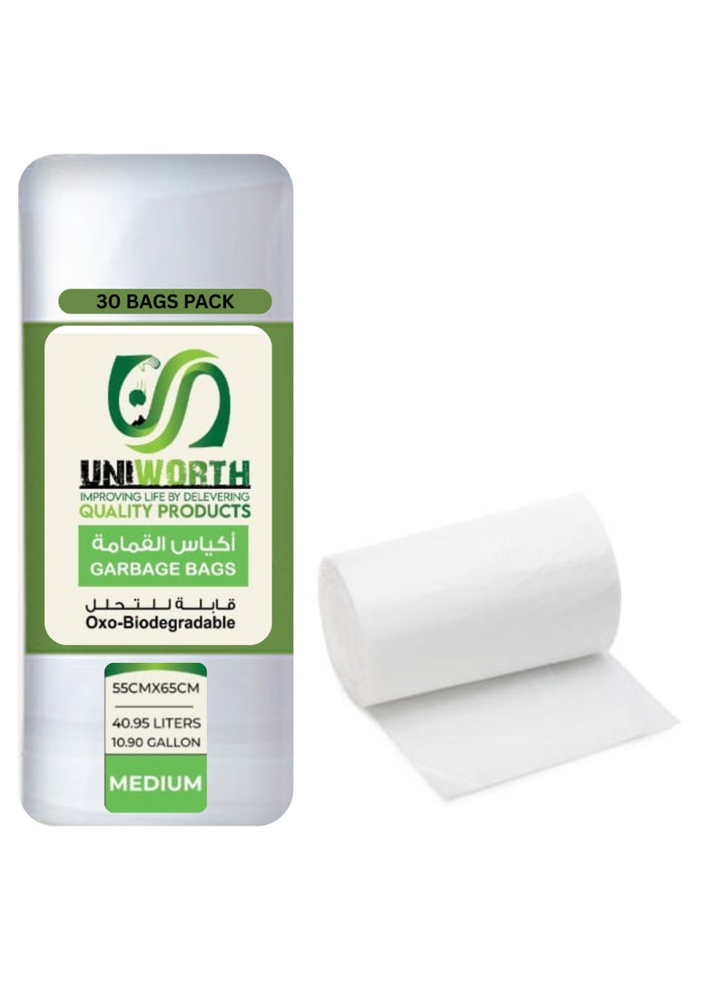 Generic UNIWORTH Trash Bags –White, Strong & Leak-Proof Garbage Bags, Odor-Control, Tear-Resistant, 30 Counts for Home, Office & Commercial use, Size 55x65 cm with 10.90 Gallons  - Image 1