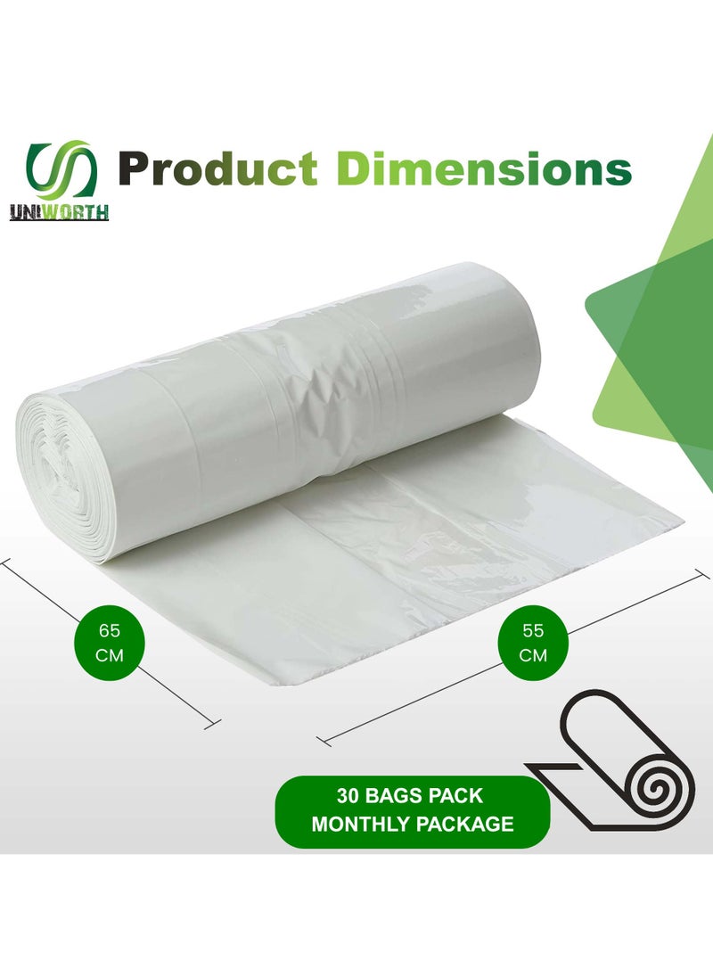 Generic UNIWORTH Trash Bags –White, Strong & Leak-Proof Garbage Bags, Odor-Control, Tear-Resistant, 30 Counts for Home, Office & Commercial use, Size 55x65 cm with 10.90 Gallons  - Image 2