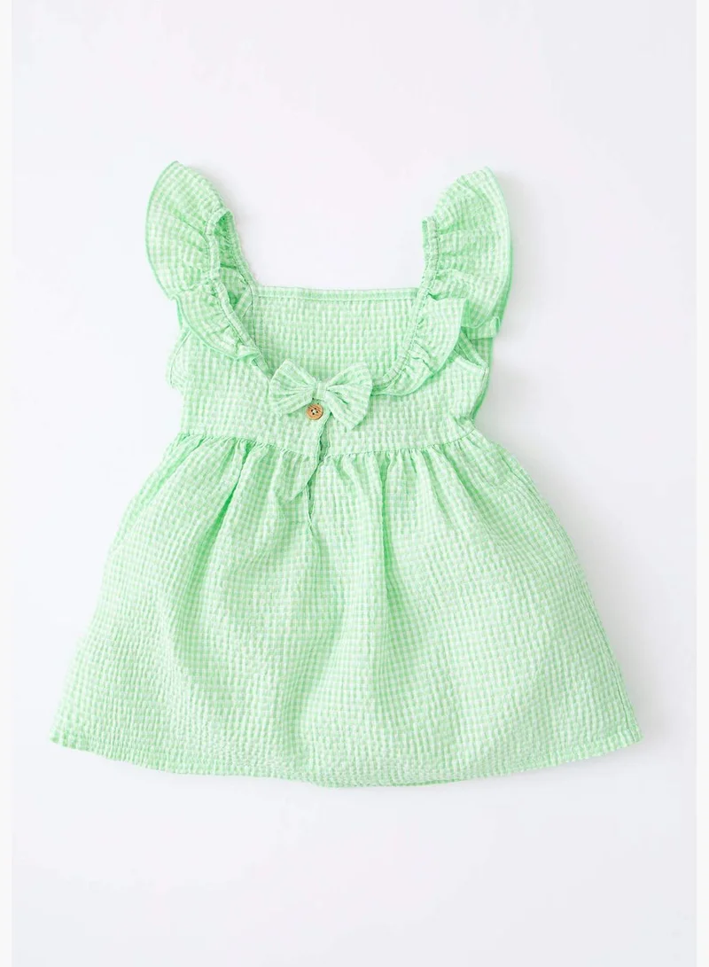 DeFacto Regular Fit Strappy Frill Detail Check Print Mini Dress