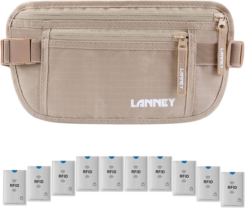 LANNEY Money Belt for Travel Women and Men Slim Hidden Travel Wallet with RFID Blocking - Image 1