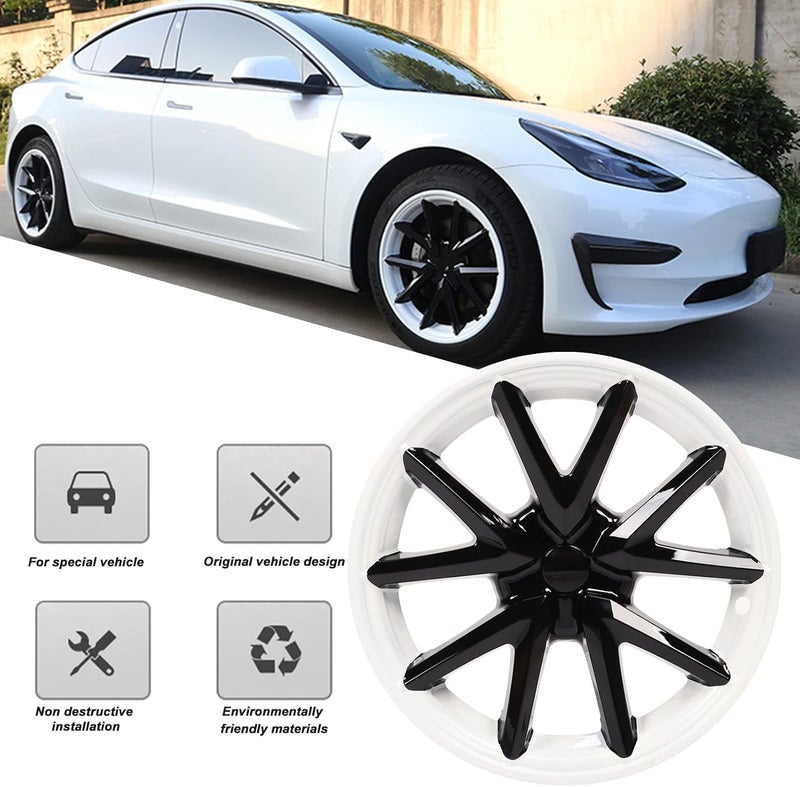 woobles Hubcap Wheel Covers, 4pcs 18in Replacement for Tesla Model 3 2017‑2022 Wheel Cover Hubcap White Black Wheel Rim Cover - Image 4