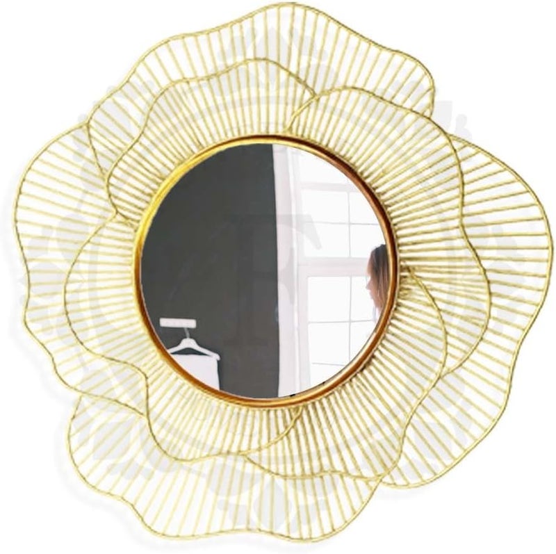 FUNTEREST Decorative Wall Mounted Round Hanging Mirror Vintage Flower Leaf Design Golden Modern Art Mirror for Living Room, Home Decor (Mirror - 10 Inch) - Image 4