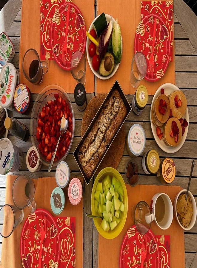 LYFREE 72Pcs Happy Valentine's Day Plates and Napkins Party Supplies Red & Gold Heart Paper Plates and Napkins with Forks 7inch Disposable Love Heart Dessert Plate Tableware Decorations for Valentines Day - Image 5