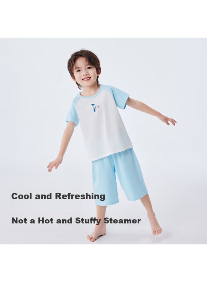 Potatokids Children's Home Wear Set, Spring And Summer, One-way Moisture-wicking, Boys And Girls Pajamas, Air Conditioning Wear, Qinghai Blue, 130 - Image 2