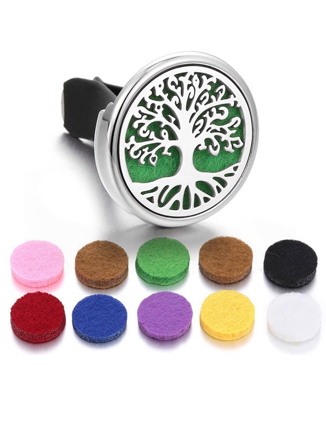 موزع الزيوت العطرية للسيارة بنقشة شجرة الحياة من الفولاذ المقاوم للصدأ مع مشابك تهوية مزخرفة مع 10 وسادات إعادة تعبئة - Image 1