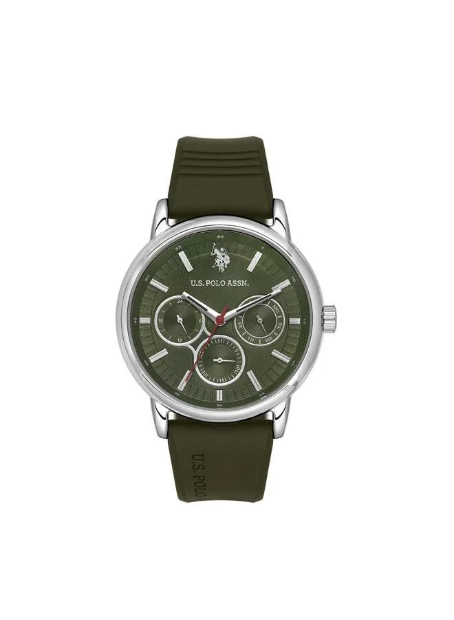 يو اس بولو اسن Crossing 44mm Multifunction Men's Watch with Green Dial & Rubber Strap