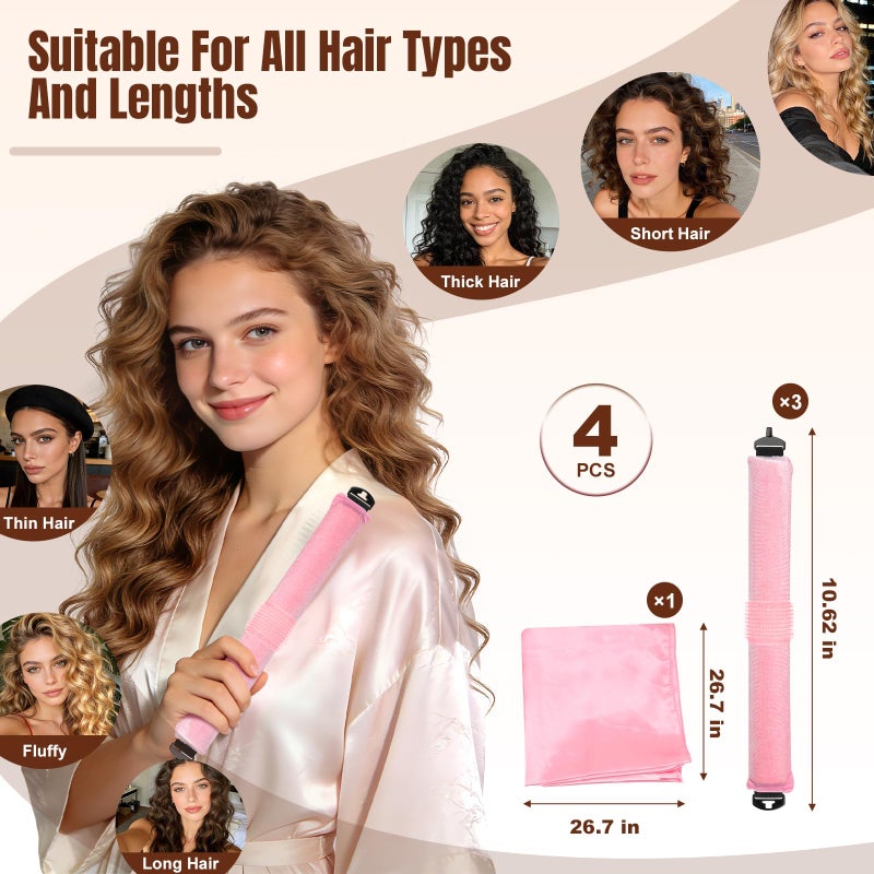 TULOBI 3 Pcs Heatless Curls Overnight - Upgraded Velvet Heatless Hair Curler with Velcro Fastener, Overnight Jumbo Blowout Rods, Hair Curlers to Sleep in for All Hair Types (Pink) - Image 5