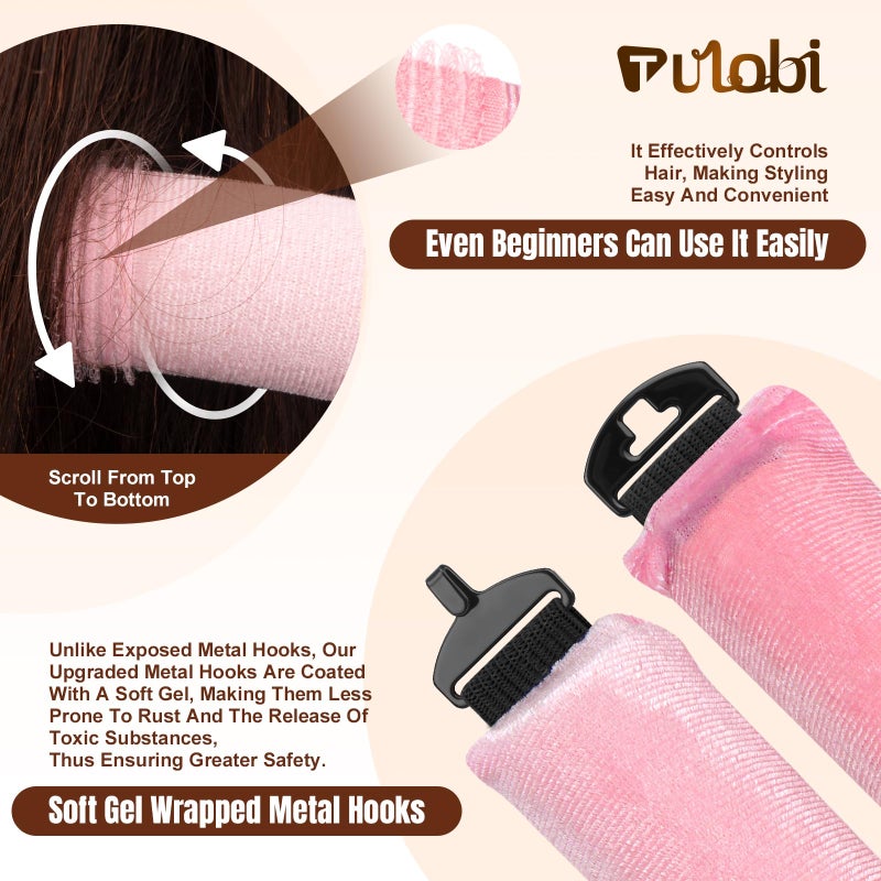 TULOBI 3 Pcs Heatless Curls Overnight - Upgraded Velvet Heatless Hair Curler with Velcro Fastener, Overnight Jumbo Blowout Rods, Hair Curlers to Sleep in for All Hair Types (Pink) - Image 4