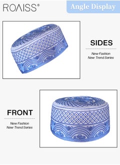 roaiss 3 Pcs Muslim Prayer Kufi Hat for Men Prayer Headwear Cap Islamic Beanie Cap Embroidery Foldable Sun Hat Ramadan Eid Gift 56-58cm Blue and White and Dark Brown  - Image 5
