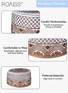 roaiss 3 Pcs Muslim Prayer Kufi Hat for Men Prayer Headwear Cap Islamic Beanie Cap Embroidery Foldable Sun Hat Ramadan Eid Gift 56-58cm Blue and White and Dark Brown  - Image 4