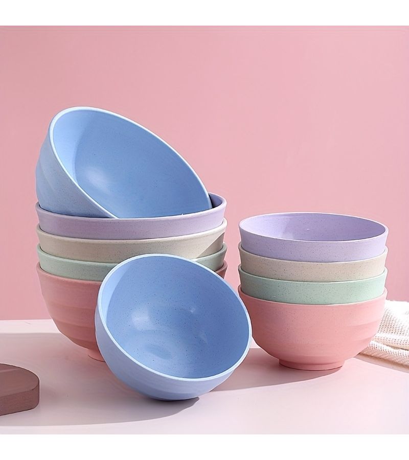 5 450ml Multicolor Plastic Bowls Unbreakable Stackable Space Saving Easy To Clean Dishwasher Safe Microwaveable Round Oat Salad Pasta Soup Dinnerware - Image 1