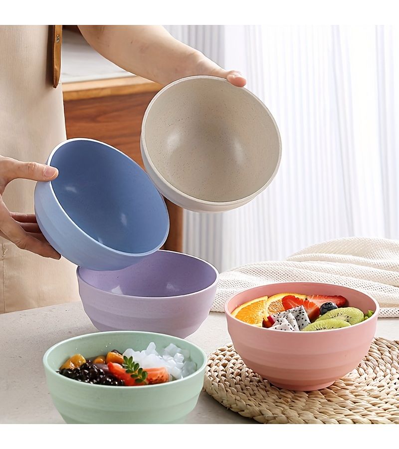 5 450ml Multicolor Plastic Bowls Unbreakable Stackable Space Saving Easy To Clean Dishwasher Safe Microwaveable Round Oat Salad Pasta Soup Dinnerware - Image 5