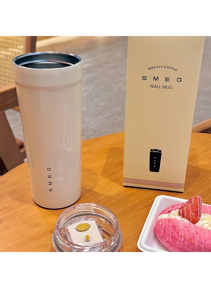 سميج كوب قهوة سفر SMEG بسعة 550 مل – فولاذ مقاوم للصدأ 316 فاخر، ترمس معزول فراغيًا بدرجة غذائية، مناسب للمشروبات الساخنة والباردة (أبيض) - Image 1