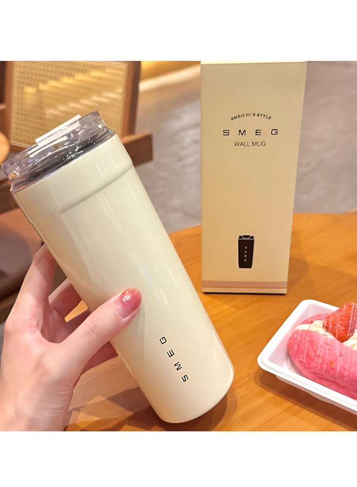 سميج كوب قهوة سفر SMEG بسعة 550 مل – فولاذ مقاوم للصدأ 316 فاخر، ترمس معزول فراغيًا بدرجة غذائية، مناسب للمشروبات الساخنة والباردة (أبيض) - Image 2