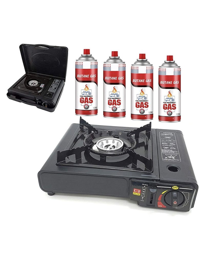 FABTEX Portable Gas Stove for Out Door Picnic, Camping & Home with Carry Bag & 04 Pieces Butane Gas Cartridge - Best Buy - Easy to Carry - Image 1