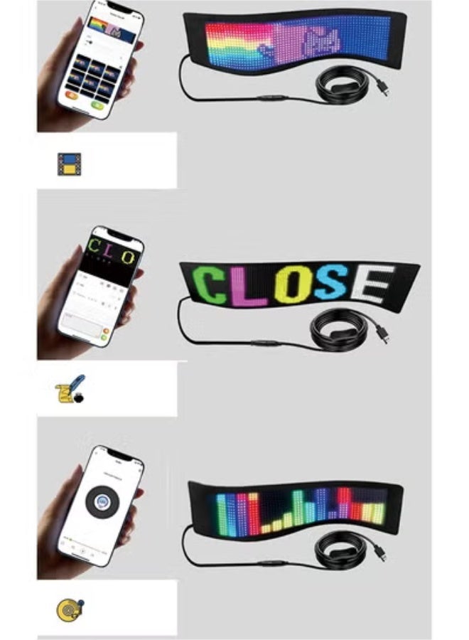 Scrolling Bright Advertising LED Signs, Flexible USB 5V LED Car Sign Bluetooth App Control Custom Text Pattern Animation Programmable LED Display for Store Car  Hotel (15''x4'') - Image 4