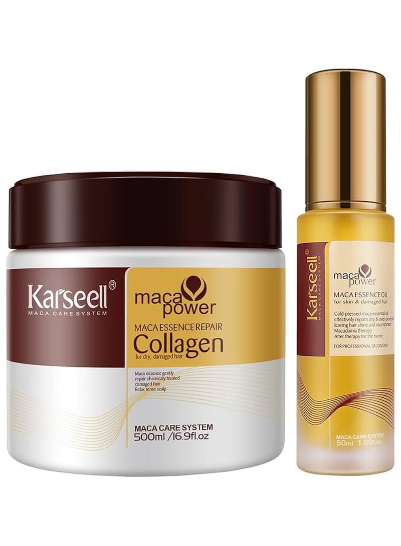 Karseell Luxury Hair Care Collection: Collagen Hair Mask 500 ml and Argan Oil Serum 50 ml for Repairing Dry and Damaged Hair - Image 1
