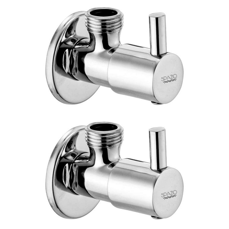 SPAZIO Brass Flora Quarter Turn Angle ValveAngle Cock Stop Cock For HotCold Water With Brass Disc Wall Flange Chrome Finish Pack of 2 - Image 1