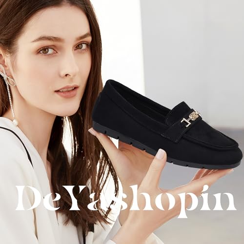 DeYashopin Women's Loafer Shoes Leisure Slip On Work Shoes Comfort Walking Flats Black Velvet 9 - Image 2