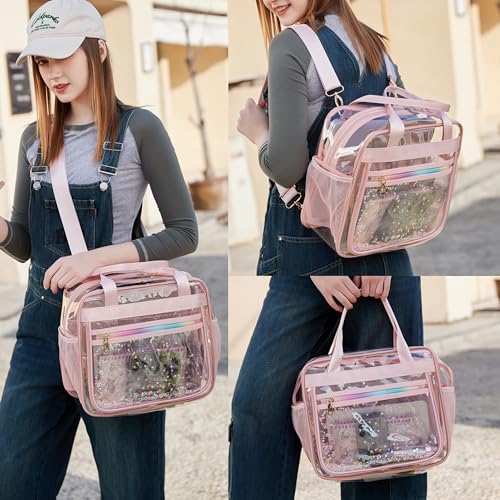 KIDNUO Clear Beach Bag Women Handbag Large Swim Tote Pool Sand Crossbody Bags Transparent Backpack for Girls Stadium Approved Messenger Shoulder Daypack Carry on Totes School Students Pink - Image 2
