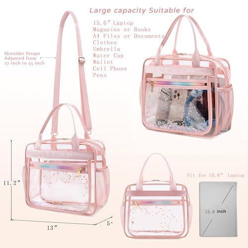 KIDNUO Clear Beach Bag Women Handbag Large Swim Tote Pool Sand Crossbody Bags Transparent Backpack for Girls Stadium Approved Messenger Shoulder Daypack Carry on Totes School Students Pink - Image 4