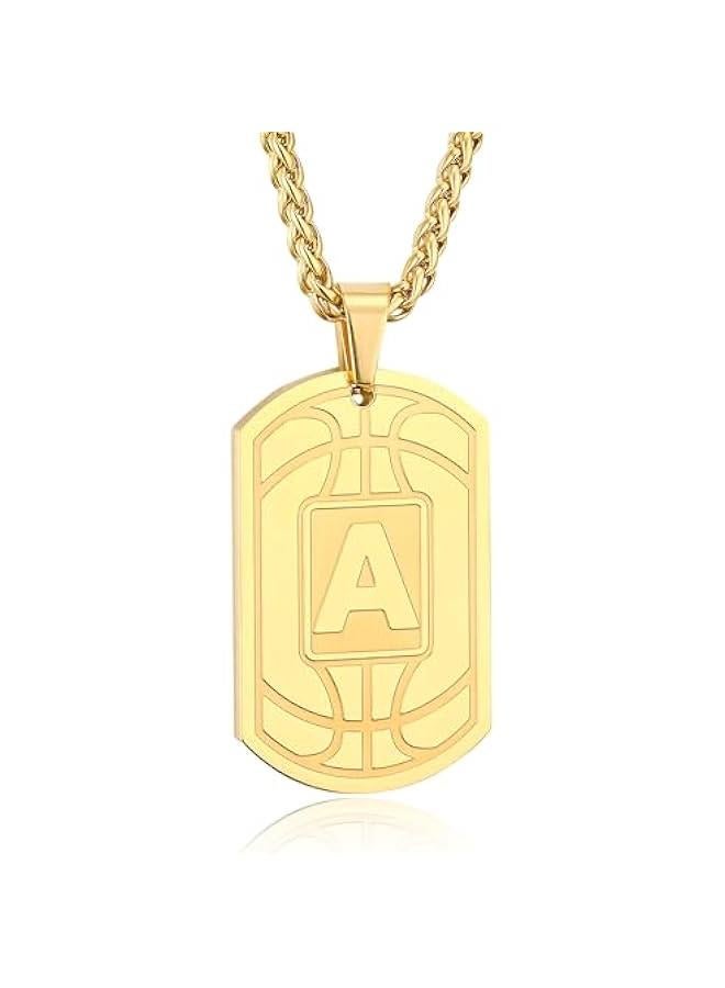 Basketball Initial Necklace for Men Boys Teen Kids Dog Tag Stainless Steel Sliver/Black/Gold Letter Pendant Sport Basketball Athletes Jewelry Gifts  Gifts for Kids Boys Men Teens - Image 1