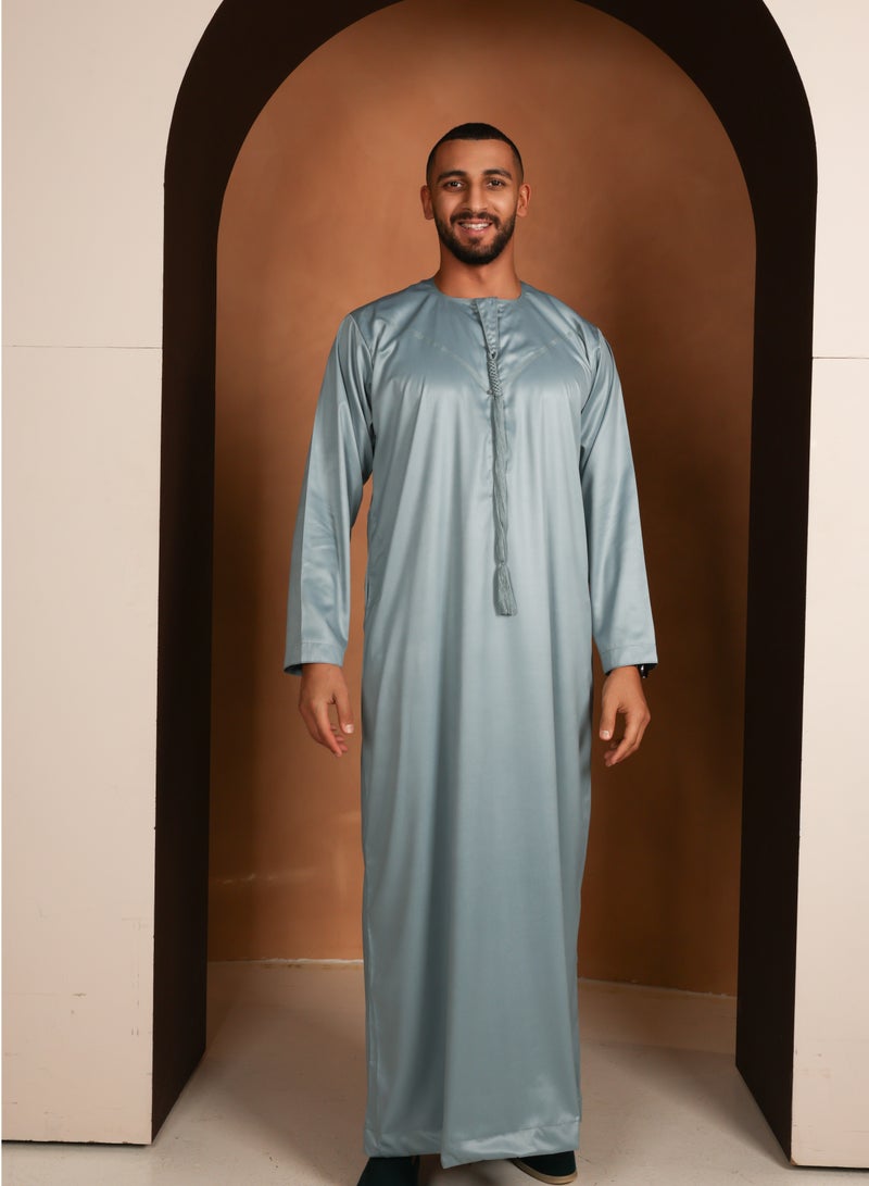 Yigo by Mariam Kandhoura Boudou – Light Teal Emirati Kandhoura – Soft Satin Blend | Elegant & Breathable Traditional Wear - Image 1