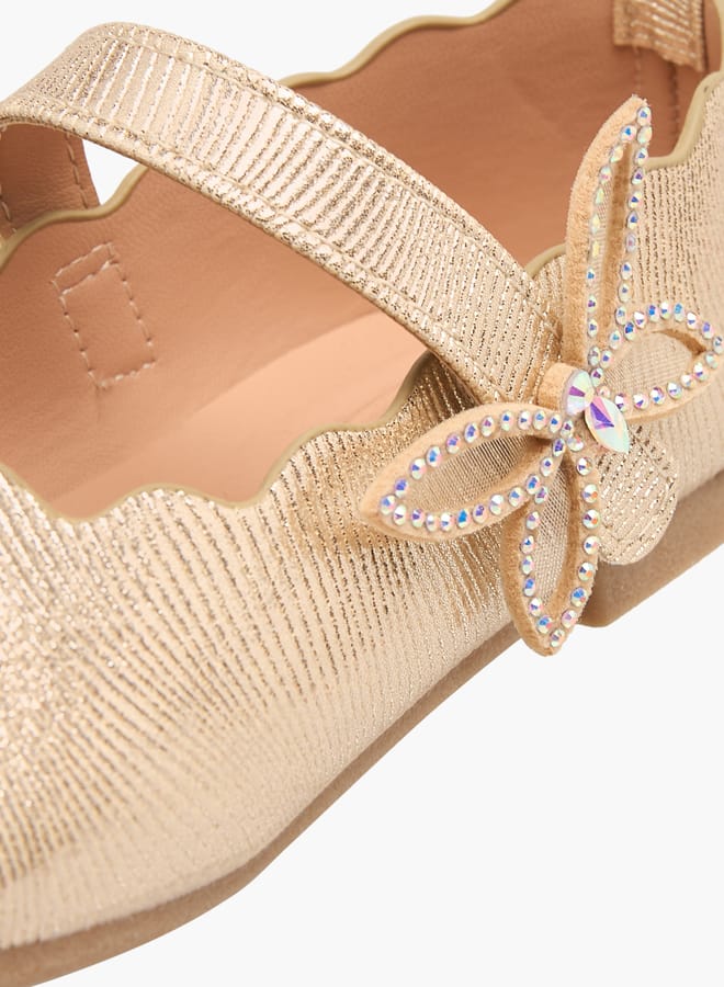 JUNIORS Girls Textured Ballerinas With Butterfly Accent Hook And Loop Closure - Image 5