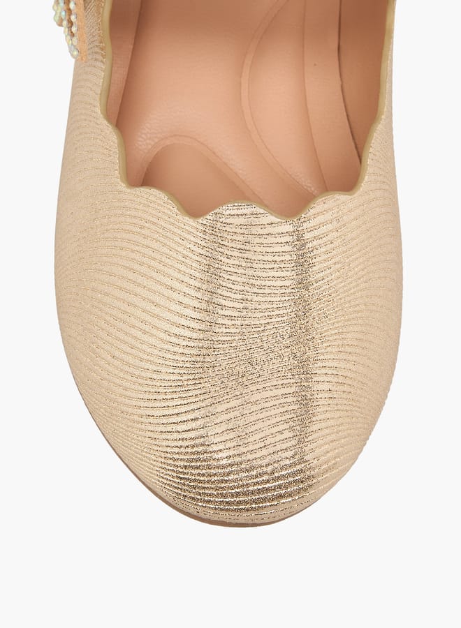 JUNIORS Girls Textured Ballerinas With Butterfly Accent Hook And Loop Closure - Image 4