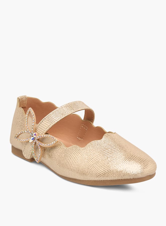 JUNIORS Girls Textured Ballerinas With Butterfly Accent Hook And Loop Closure - Image 3