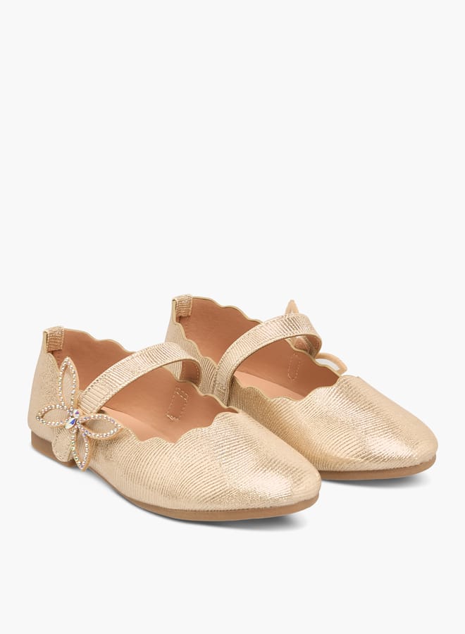 JUNIORS Girls Textured Ballerinas With Butterfly Accent Hook And Loop Closure - Image 2