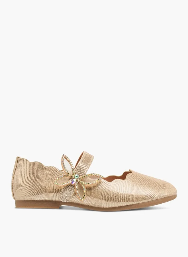 JUNIORS Girls Textured Ballerinas With Butterfly Accent Hook And Loop Closure