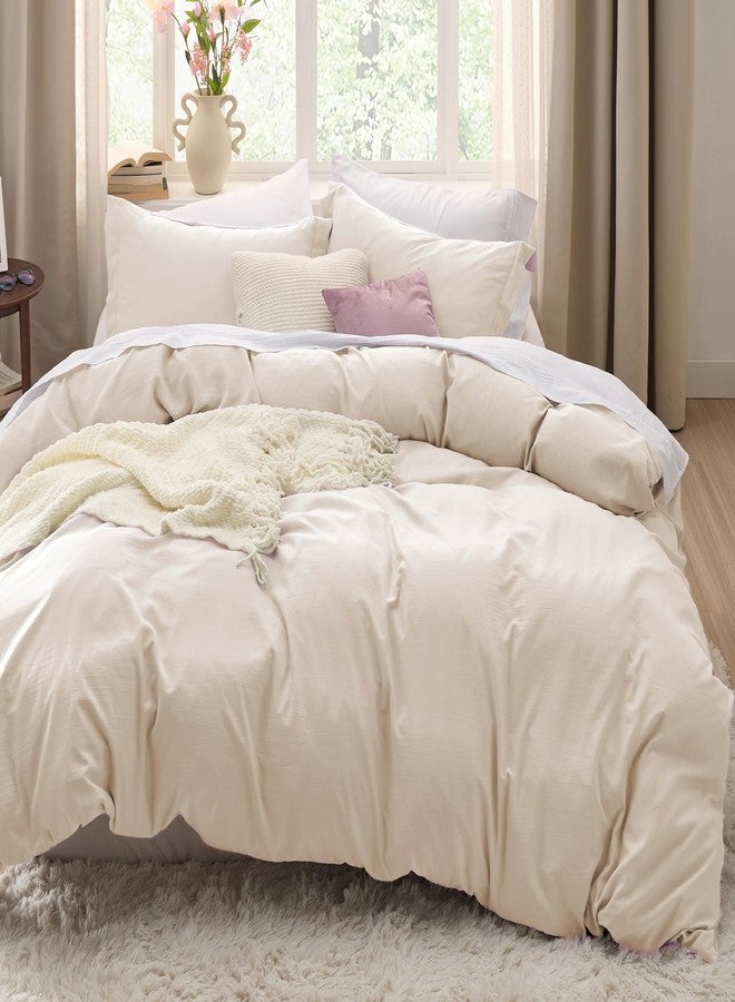 Bedsure Oat Milk Duvet Cover King Size - 3 Pieces Prewashed Cotton-Like Polyester Extra Soft Bedding Set, Includes 1 Duvet Cover 104x90 Inches with Zipper Closure & 2 Pillow Shams, No Comforter - Image 1
