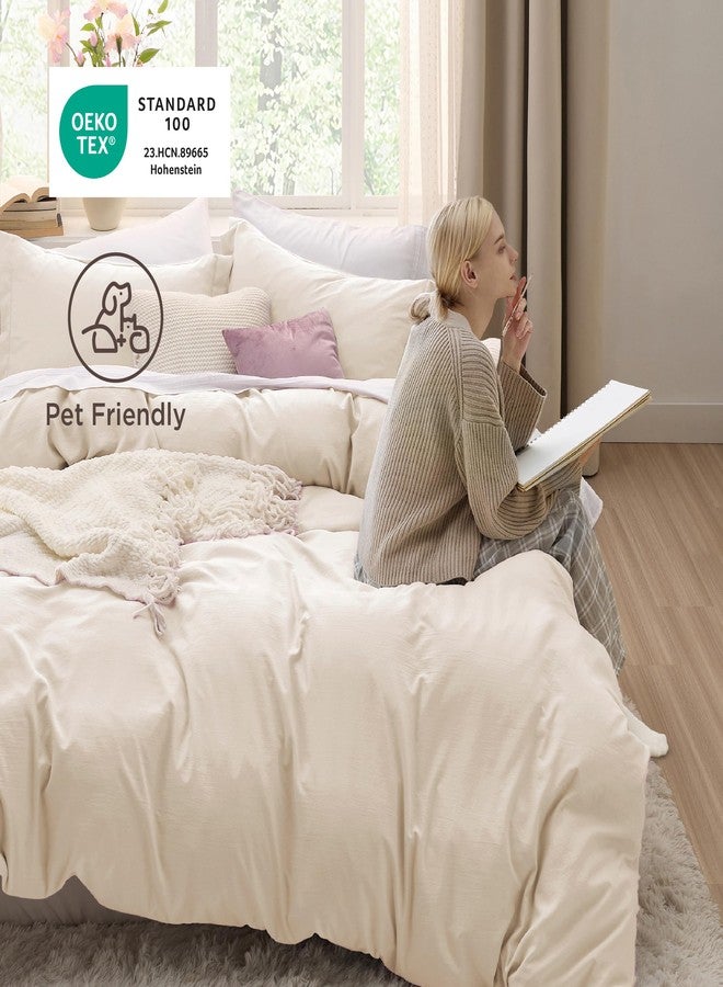 Bedsure Oat Milk Duvet Cover King Size - 3 Pieces Prewashed Cotton-Like Polyester Extra Soft Bedding Set, Includes 1 Duvet Cover 104x90 Inches with Zipper Closure & 2 Pillow Shams, No Comforter - Image 5