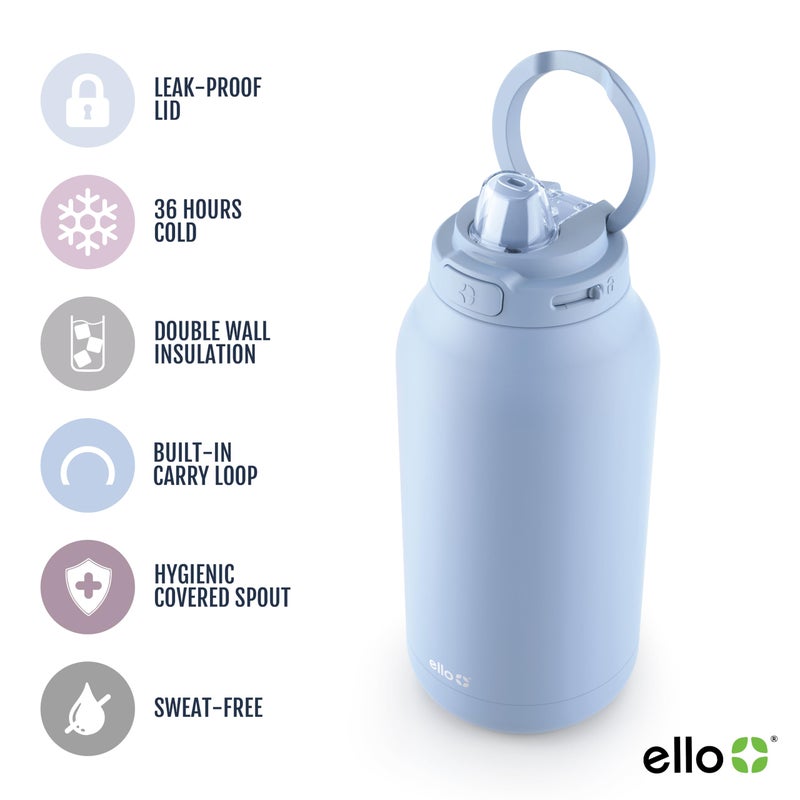 Ello Hydra 64oz Stainless Steel Water Jug with Locking Leak Proof Lid | Reusable Half Gallon Vacuum Insulated Metal Bottle with Silicone Straw, Keeps Drinks Cold All Day, Gift Ready, Halogen Blue - Image 3