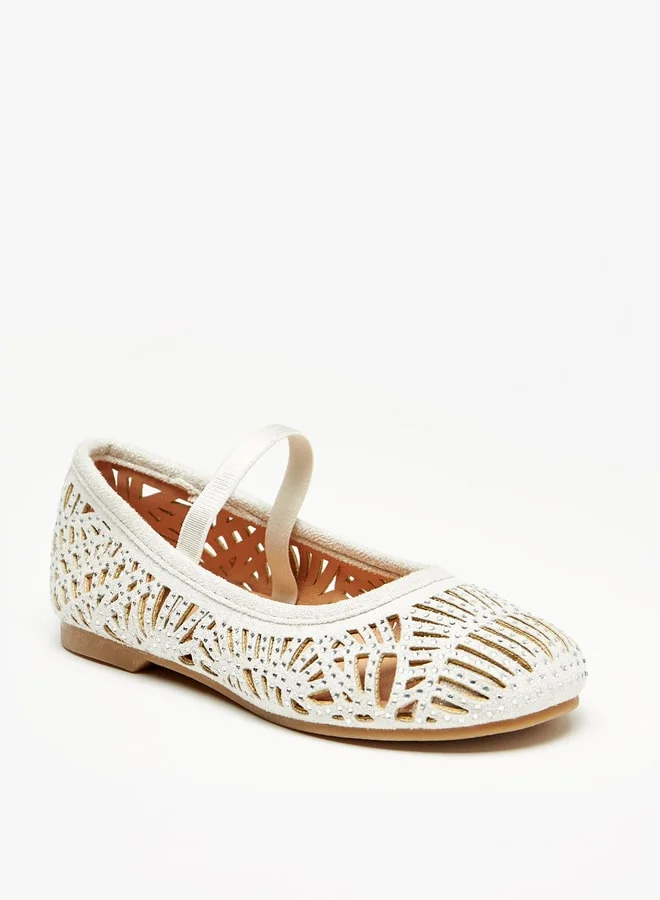 JUNIORS Girls Embellished Ballerina Shoes with Elasticated Strap and Cutout Detail