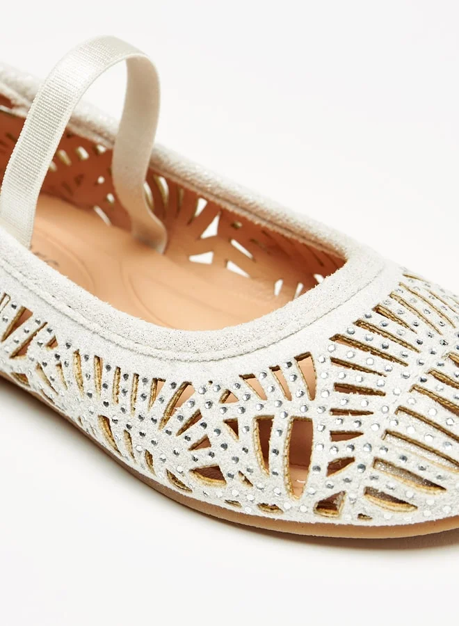 JUNIORS Girls Embellished Ballerina Shoes with Elasticated Strap and Cutout Detail