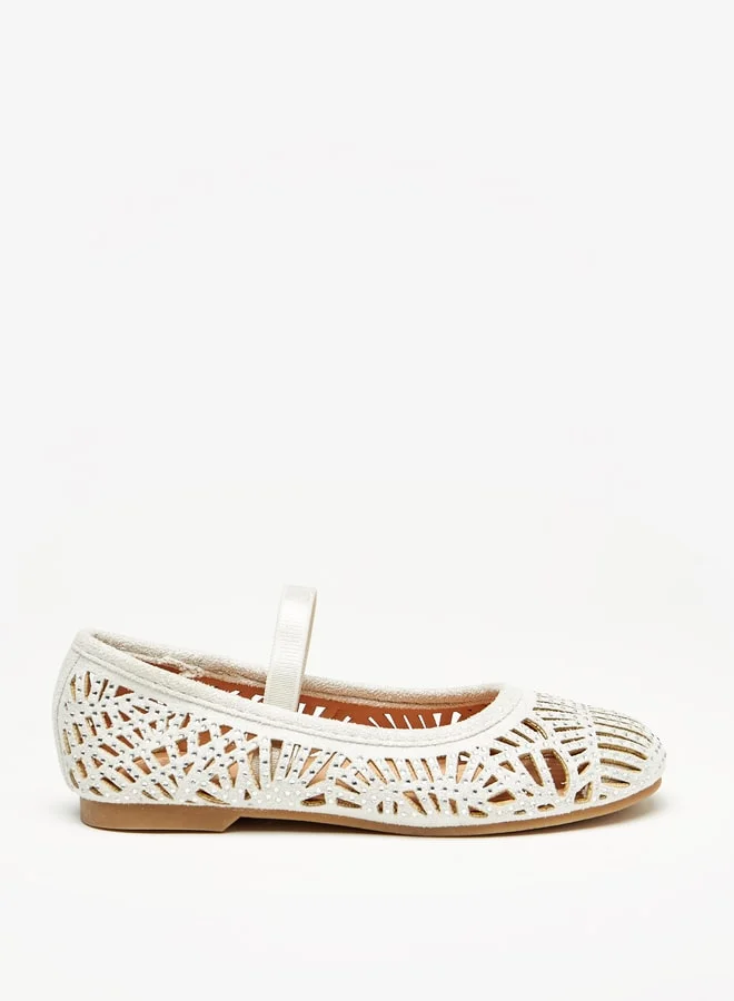 JUNIORS Girls Embellished Ballerina Shoes with Elasticated Strap and Cutout Detail